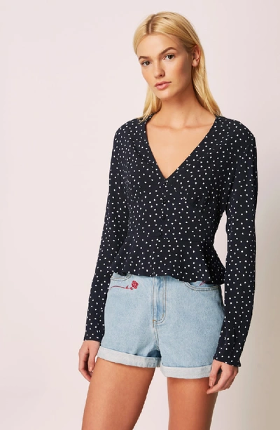 Shop The Fifth Label Amore Heart Print Peplum Top In Navy/ White Heart