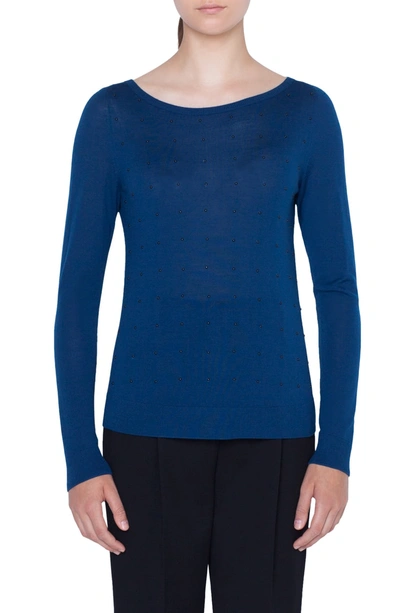 Shop Akris Punto Studded Knit Top In Blu Mare