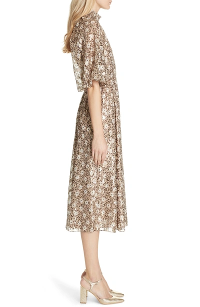 Shop Kate Spade Floral Park Metallic Detail Silk Blend Midi Dress In Roasted Peanut