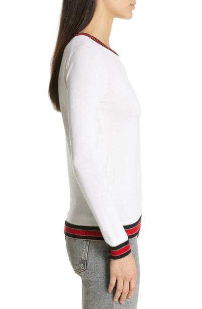 Shop Gucci Stripe Trim Wool Sweater In 9016 Nat White B/ R/ B