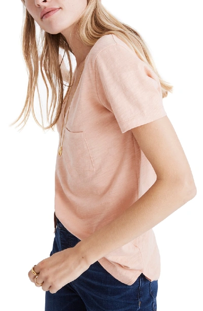 Shop Madewell Whisper Cotton V-neck Pocket Tee In Tinted Blush