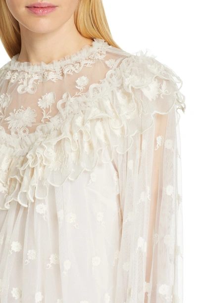 Shop Ulla Johnson Lucien Embroidered Tulle Blouse In Pearl