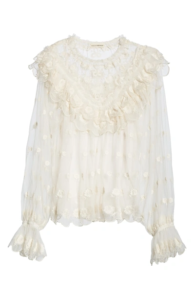 Shop Ulla Johnson Lucien Embroidered Tulle Blouse In Pearl