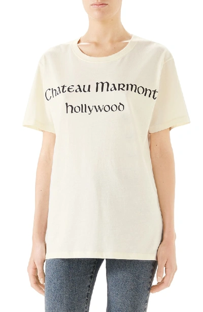 Gucci Oversize T-shirt With Chateau Marmont Print In Off White | ModeSens