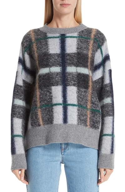 Shop Stella Mccartney Wool Blend Plaid Sweater In Grey Colourway