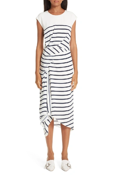 Shop Sies Marjan Anita Stripe Silk Dress In White-navy Stripe