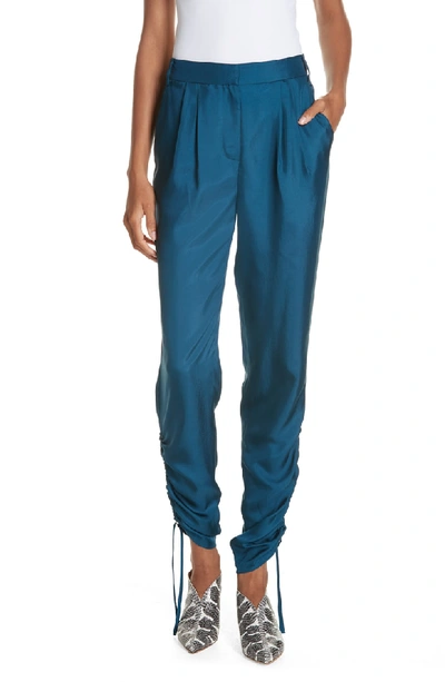 Shop Tibi Mendini Twill Shirred Pants In Teal Blue