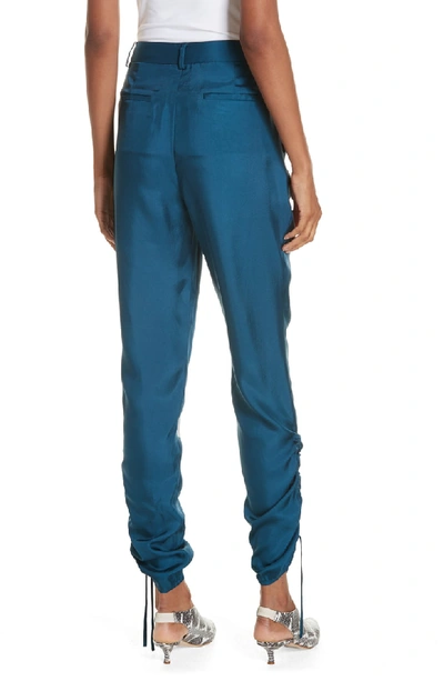 Shop Tibi Mendini Twill Shirred Pants In Teal Blue