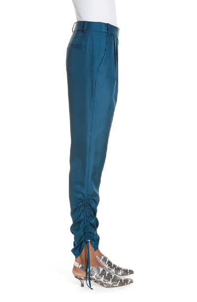 Shop Tibi Mendini Twill Shirred Pants In Teal Blue