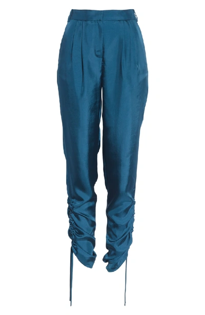 Shop Tibi Mendini Twill Shirred Pants In Teal Blue