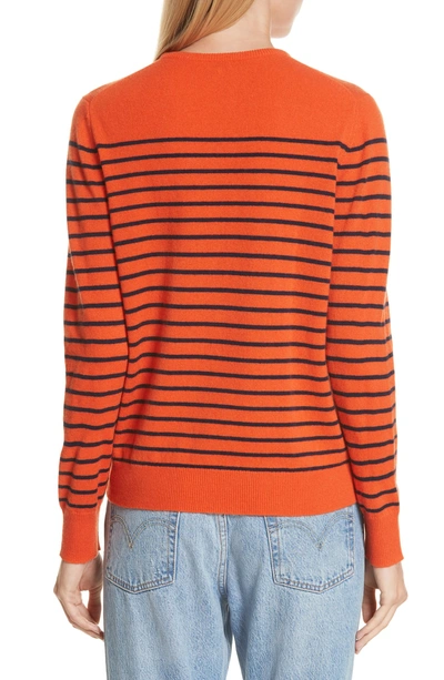 Shop Kule Stripe Cashmere Sweater In Poppy/ Navy