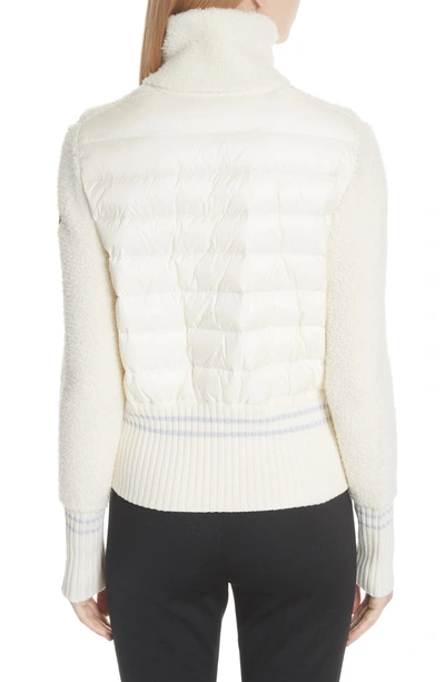 Shop Moncler Quilted Down & Knit Cardigan In White