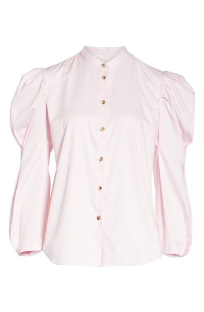 Shop Khaite Puff Shoulder Cotton Poplin Blouse In Pink