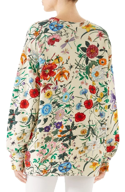 Shop Gucci Floral Print Cotton Jersey Sweatshirt In 9510 Ivory/ Multicolor Prt