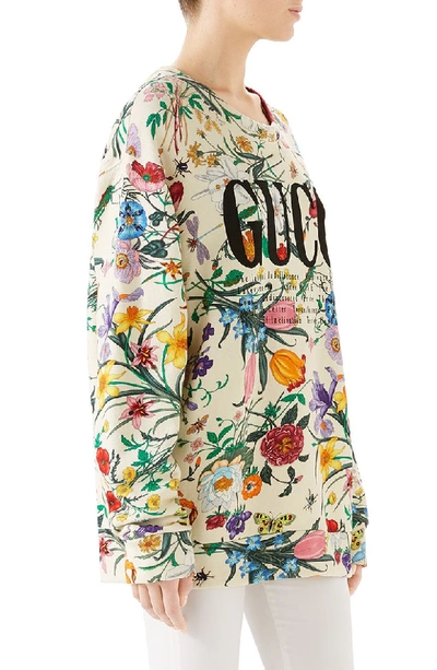 Shop Gucci Floral Print Cotton Jersey Sweatshirt In 9510 Ivory/ Multicolor Prt