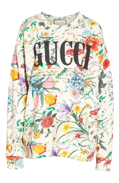 Shop Gucci Floral Print Cotton Jersey Sweatshirt In 9510 Ivory/ Multicolor Prt