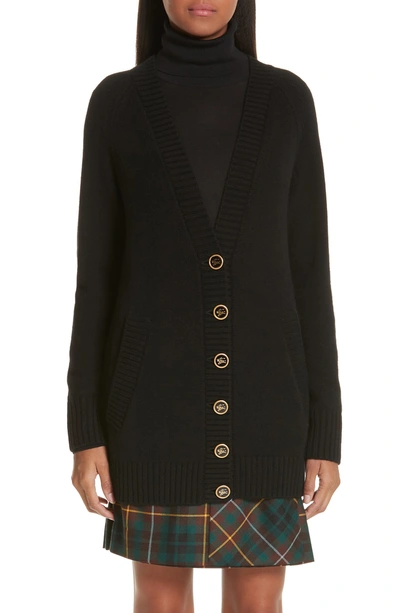 Shop Burberry Elqui Logo Button Cashmere Cardigan In Black