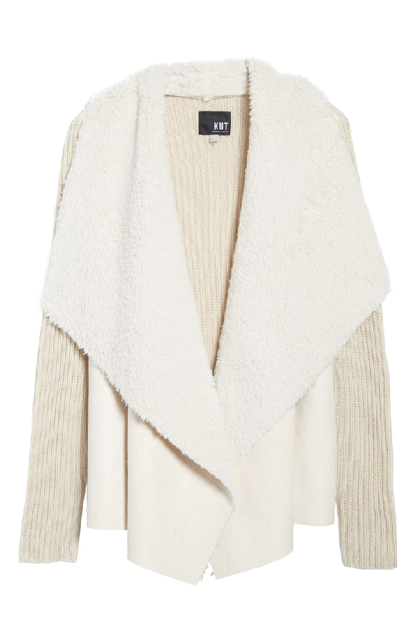 Kut From The Kloth Opal Drape Front Cardigan With Faux Fur Trim In ...