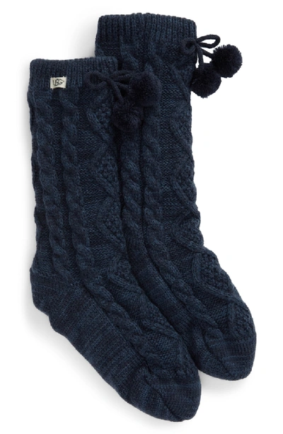 Shop Ugg Pompom Fleece Lined Socks In Navy