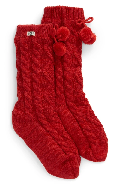 Shop Ugg Pom Pom Fleece Lined Socks In Poppy Red