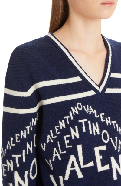 Shop Valentino Chevron Logo Wool & Cashmere Sweater In Almond/ Pure Blue