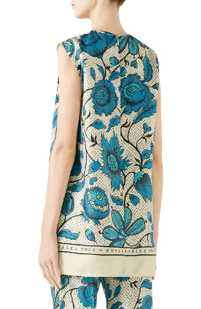 Shop Gucci Watercolor Floral Print Silk Twill Blouse In 4558 Blue/ Ivory Printed