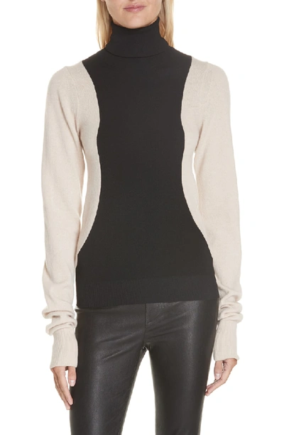 Shop Helmut Lang Colorblock Wool Blend Turtleneck Sweater In Black/ Nut
