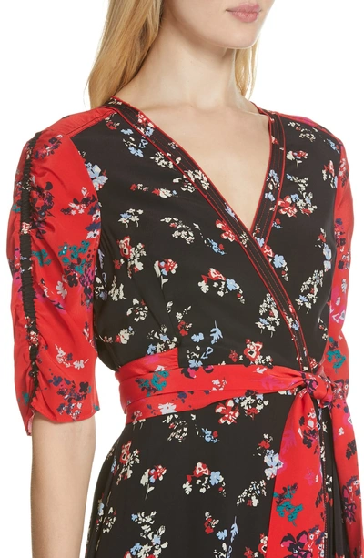 Shop Tanya Taylor Blare Floral Clusters Silk Dress In Red/ Black