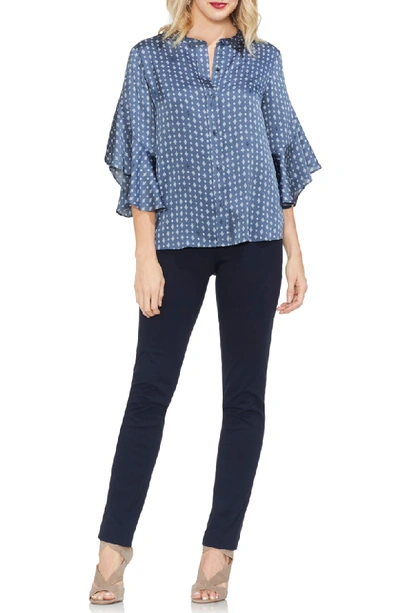 Shop Vince Camuto Ruffle Bell Sleeve Top In Antique Blue