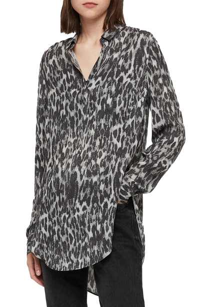 Shop Allsaints Keri Leopard Tunic Top In Ash Grey