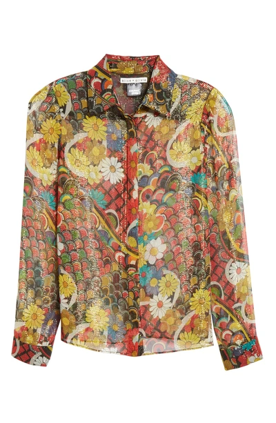 Shop Alice And Olivia Willa Metallic Silk Shirt In Floral Melody Multi