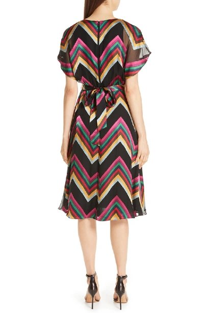 Shop Alice And Olivia Cape Sleeve Chevron Stripe Dress In Multi Chevron Burnout