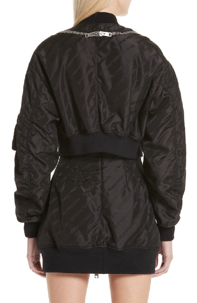 Shop Alexander Wang Jacquard Logo Zip Detail Bomber Jacket In Black