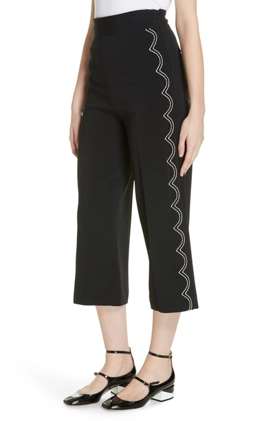 Shop Red Valentino Scalloped Contrast Stitch Crop Wide Leg Pants In Nero