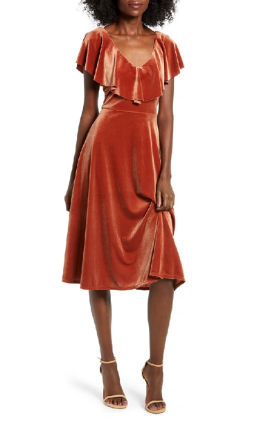 Shop June & Hudson Ruffle Midi Dress In Rust