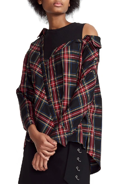 Shop Maje Lazak Deconstructed Plaid Top In Checked