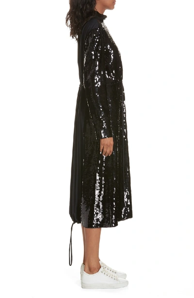 Shop Tibi Avril Sequin Midi Dress In Black/ Navy Multi