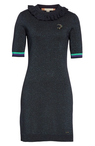 Shop Ted Baker Colour By Numbers Sabie Metallic Knit Dress In 14-blue