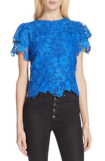 Shop Alice And Olivia Glady Lace Crop Blouse In Cobalt