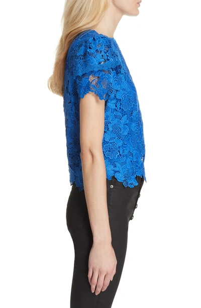 Shop Alice And Olivia Glady Lace Crop Blouse In Cobalt