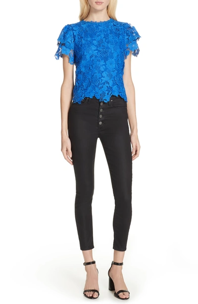 Shop Alice And Olivia Glady Lace Crop Blouse In Cobalt