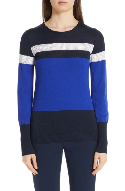 Shop St John Mesh Panel Colorblock Jacquard Top In Navy Multi