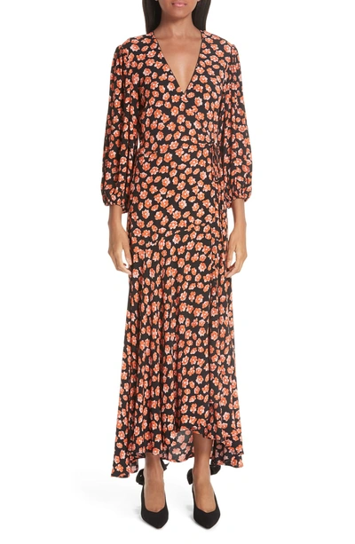 Shop Ganni Print Crepe Maxi Dress In Fiery Red 403