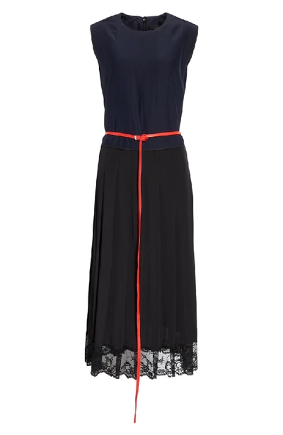 Shop Marc Jacobs Bicolor Lace Trim Silk Dress In Navy