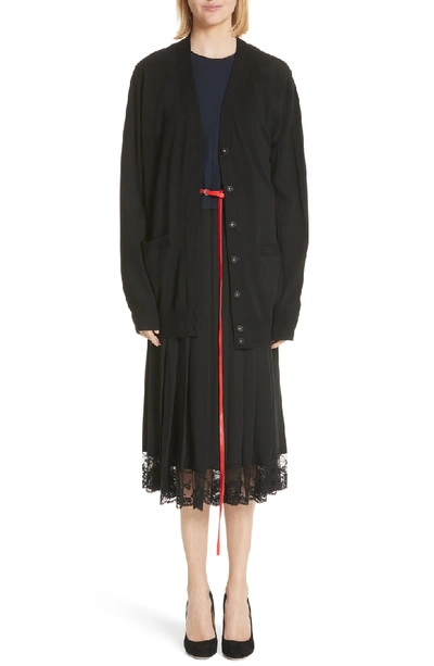 Shop Marc Jacobs Bicolor Lace Trim Silk Dress In Navy