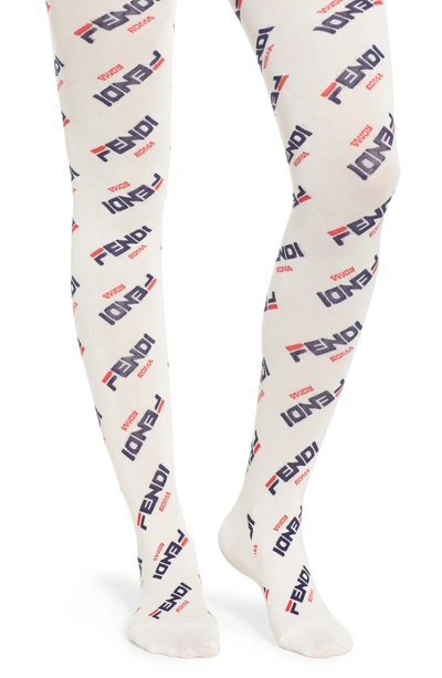 Shop Fendi X Fila Mania Logo Tights In White Multi