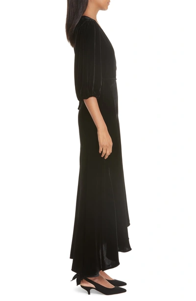 Shop Ganni Velvet Wrap Dress In Black 099