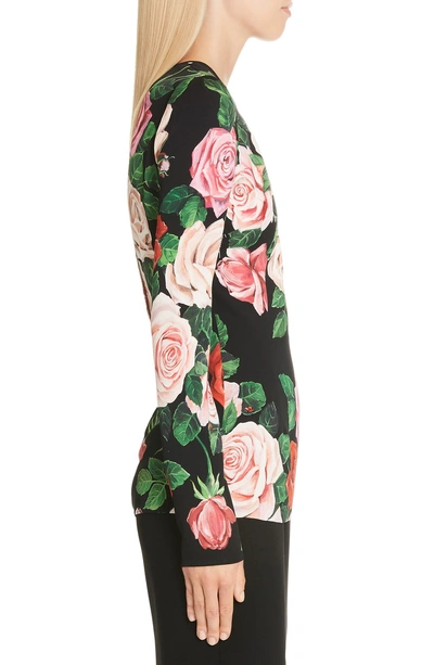 Shop Dolce & Gabbana Rose Print Stretch Silk Top In Black Rose