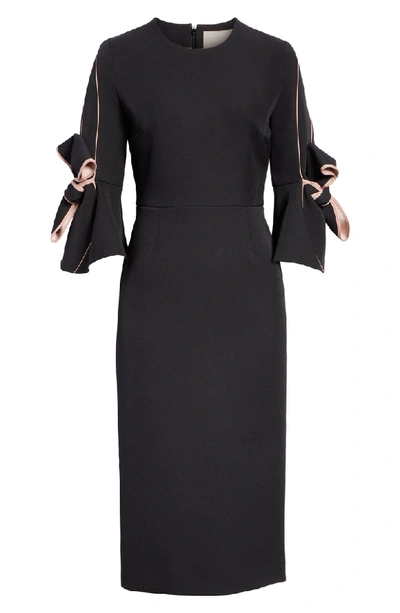 Shop Roksanda Bow Sleeve Crepe Sheath Dress In Black/ Blush