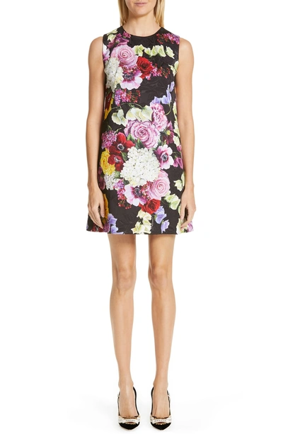 Shop Dolce & Gabbana Floral Print Shift Dress In Black Floral